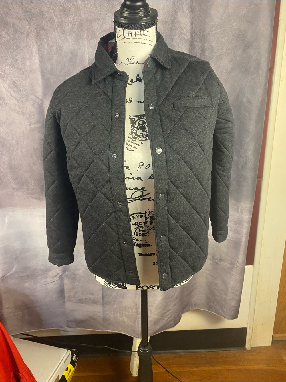 Quilted Button-Front boys Jacket - Charcoal